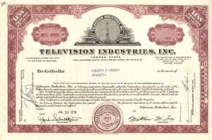 Television Industries, Inc  - Stock Certificate